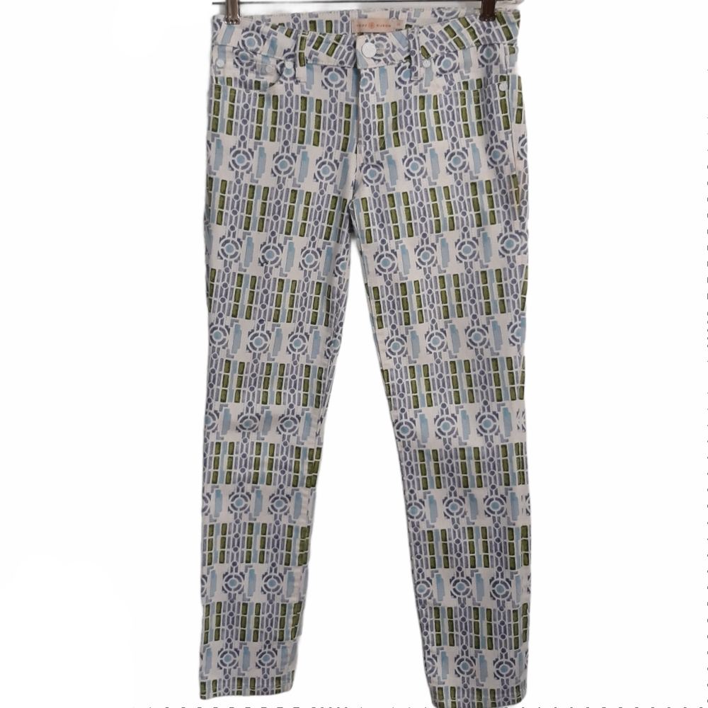 Tory Burch Alexa Cropped Skinny Jeans Blue White